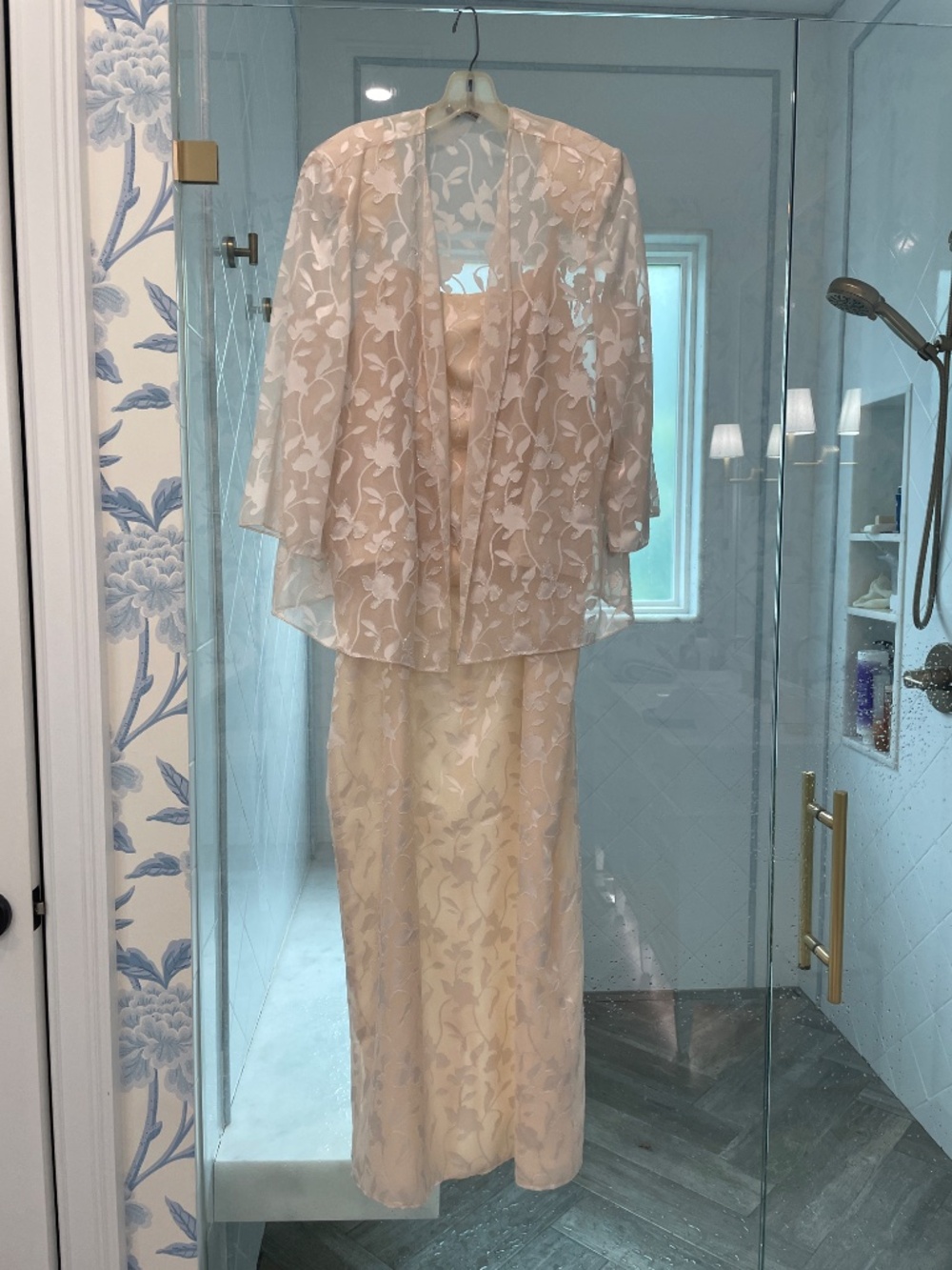 Vintage Y2K Karen Miller NY Size 18 Blush Beaded Floral Evening Gown & Jacket